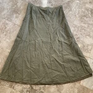Peter Martin Olive Green Linen Blend Pleated A-Line Maxi Skirt Womens Size 14